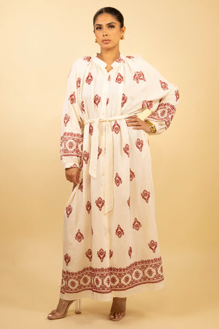 The Beige/Red Rosielle Dress