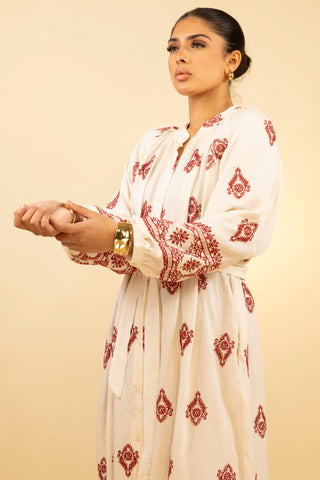 The Beige/Red Rosielle Dress