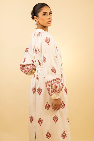 The Beige/Red Rosielle Dress