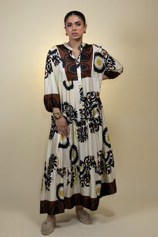 The Cream/Brown Floral Meadow Dress