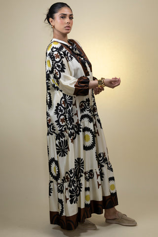 The Cream/Brown Floral Meadow Dress