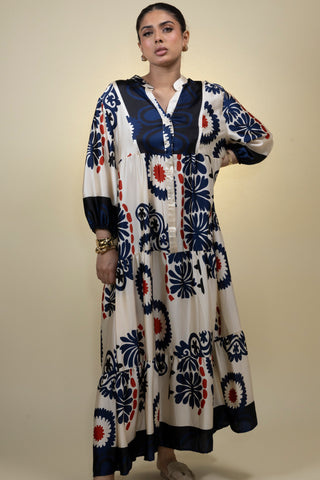 The Cream/Navy Floral Meadow Dress