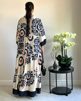 The Cream/Navy Floral Meadow Dress