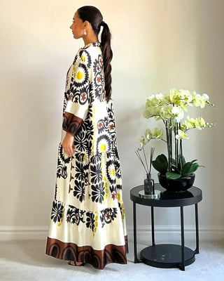 The Cream/Brown Floral Meadow Dress