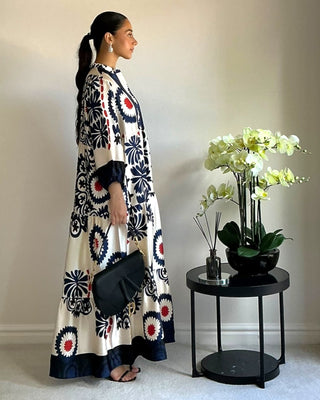 The Cream/Navy Floral Meadow Dress