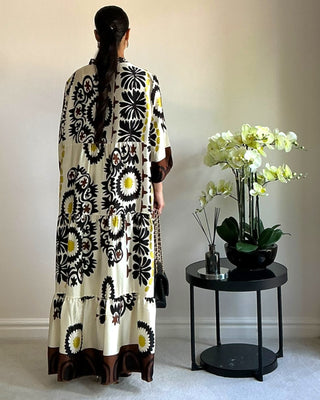 The Cream/Brown Floral Meadow Dress