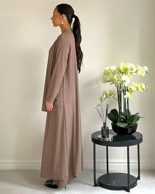 The Light Brown Ribbed Long Set