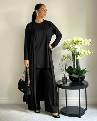 The Black Ribbed Long Set