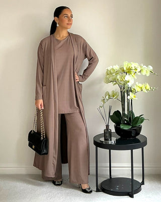 The Light Brown Ribbed Long Set