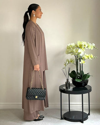 The Light Brown Ribbed Long Set